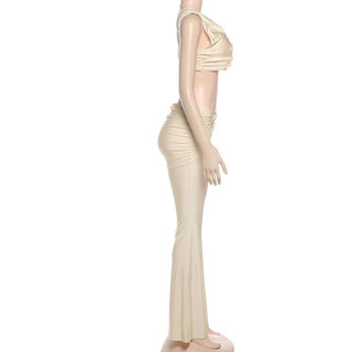 Irregular ruched hollow out solid pant set