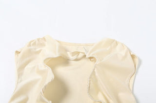 Irregular ruched hollow out solid pant set