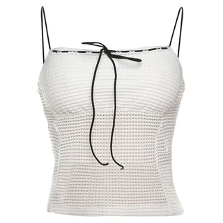 Square neck self tie spaghetti strap top