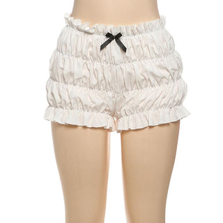 Bowknot ruffle ruched medium rise short pant