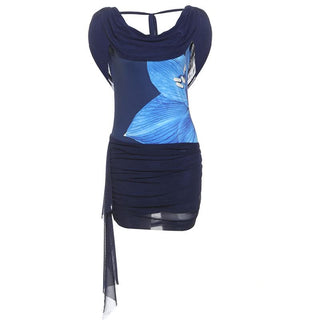 Self tie cowl neck flower print ruched mini dress