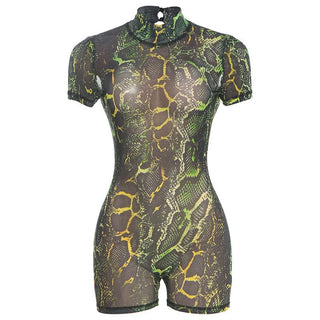 Short sleeve high neck print button romper