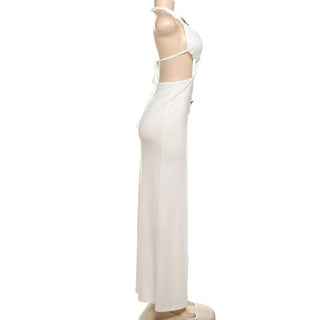 Slit hollow out halter butterfly applique cut out maxi dress