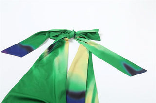 Cowl neck halter self tie print maxi dress