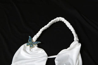 Slit hollow out halter butterfly applique cut out maxi dress