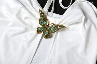 Slit hollow out halter butterfly applique cut out maxi dress