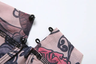 Short sleeve high neck print button romper