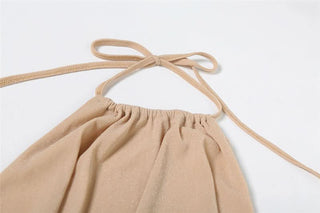 Ruched self tie halter backless maxi skirt set