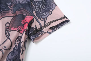 Short sleeve high neck print button romper