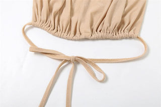 Ruched self tie halter backless maxi skirt set