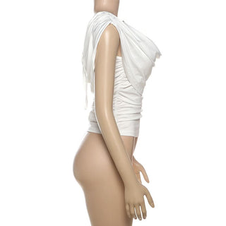 Ruched self tie cowl neck butterfly applique top