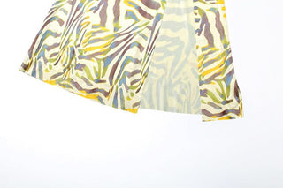 Cowl neck print halter self tie slit maxi dress