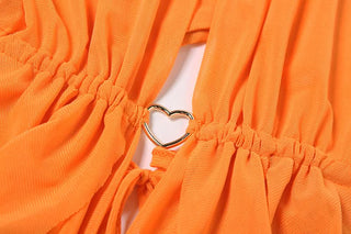 Hollow out ruched self tie halter cut out top