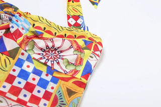 Print ruched halter self tie backless maxi dress