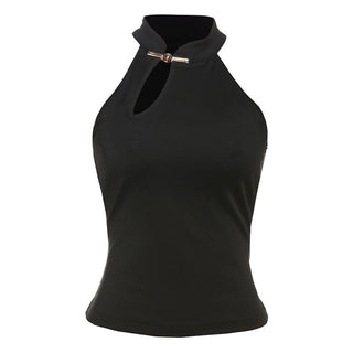 Irregular hollow out solid sleeveless cut out top