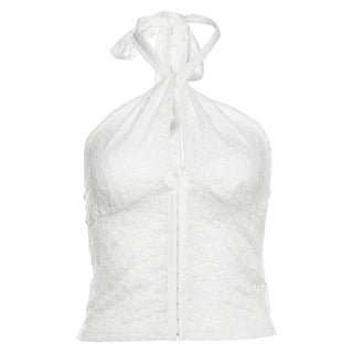 Halter self tie lace hollow out button cut out top