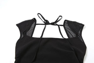 Mesh square neck self tie backless maxi dress