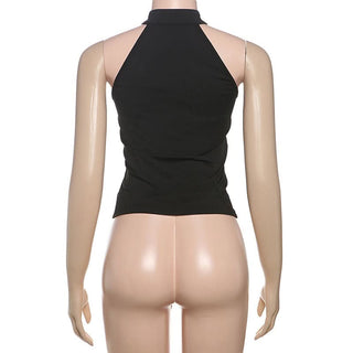 Irregular hollow out solid sleeveless cut out top