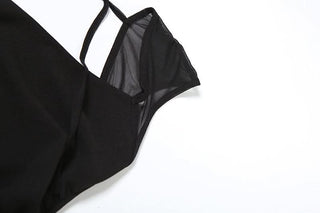 Mesh square neck self tie backless maxi dress