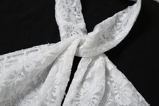 Halter self tie lace hollow out button cut out top