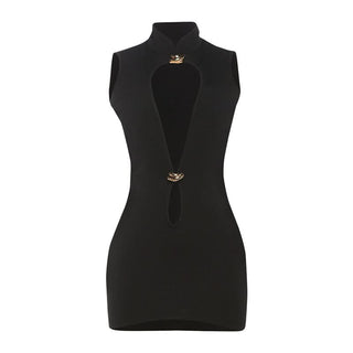 Hollow out zip-up v neck solid cut out mini dress