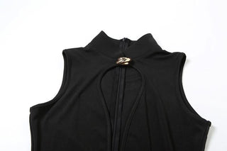 Hollow out zip-up v neck solid cut out mini dress