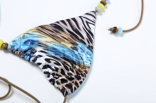 Halter self tie lace hem print 3 piece mini skirt set