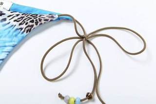 Halter self tie lace hem print 3 piece mini skirt set