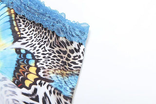 Halter self tie lace hem print 3 piece mini skirt set