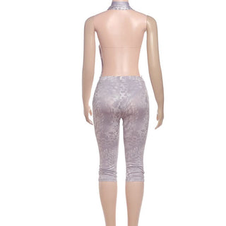 Halter irregular print button pant set