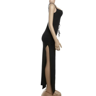 Slit v neck irregular solid cami maxi dress