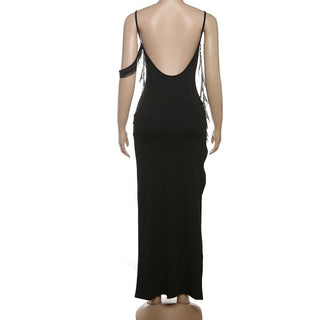 Slit v neck irregular solid cami maxi dress