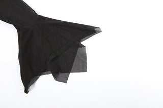 Long flared sleeve irregular crewneck mesh top