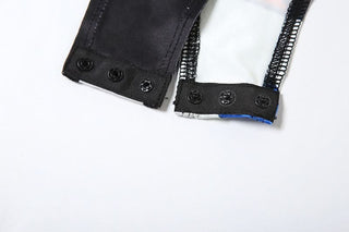 V neck portrait print button cami bodysuit