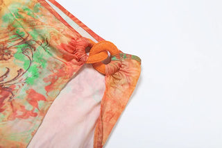 High slit print irregular 3 piece tube maxi skirt set