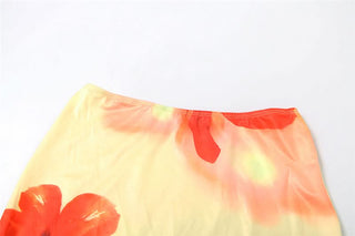 V neck flower print cami maxi skirt set