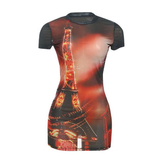 Crewneck short sleeve print mesh mini dress