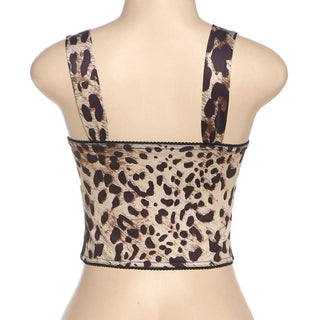 Leopard print v neck backless cami top