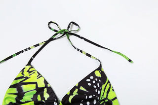 Halter self tie hollow out print maxi skirt set