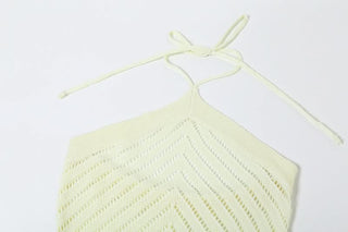 Self tie halter knitted hollow out cut out maxi dress