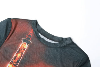 Crewneck short sleeve print mesh mini dress