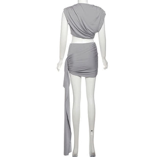 Ruched irregular solid crop mini skirt set