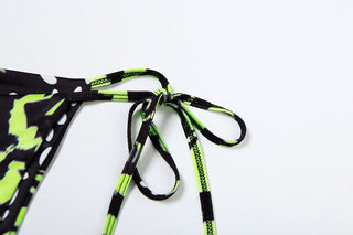 Halter self tie hollow out print maxi skirt set