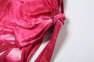 Hollow out irregular slit print halter cut out maxi dress