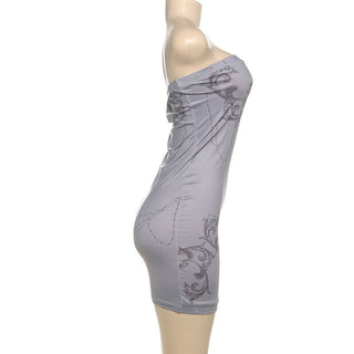 Print hollow out backless tube cut out mini dress