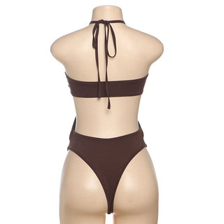 Hollow out halter self tie ruched bodysuit