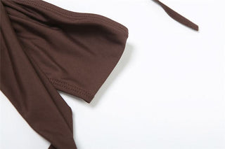 Hollow out halter self tie ruched bodysuit