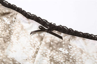 Lace hem bowknot self tie print pant set