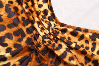 Leopard print halter self tie ruched romper