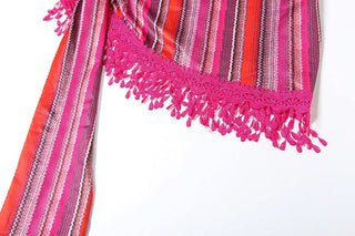 Striped self tie halter tassels 3 piece mini skirt set